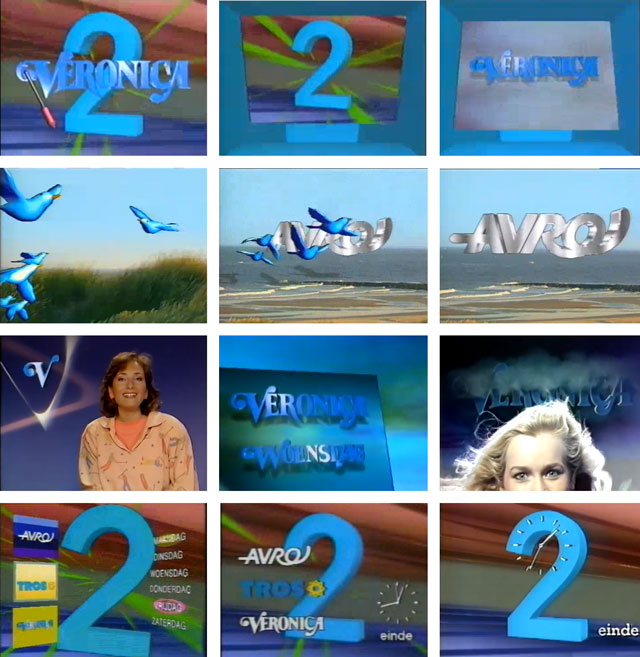Op Nederland 2 is de blauwe twee regelmatig in beeld. De vormgeving van Veronica en AVRO bestaat uit veel blauw en glimmende 3D animaties